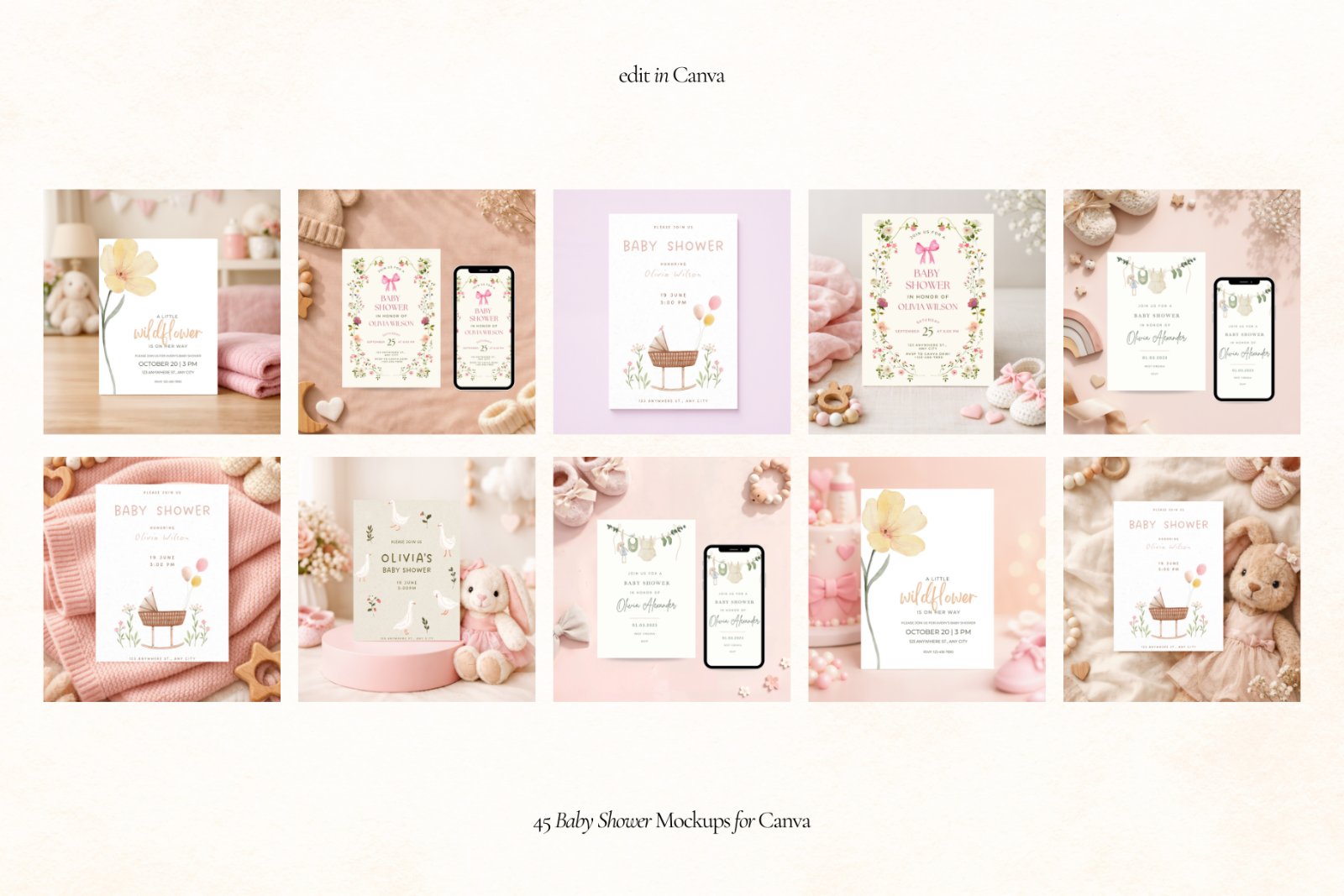 Baby Shower Invitation Canva Mockups