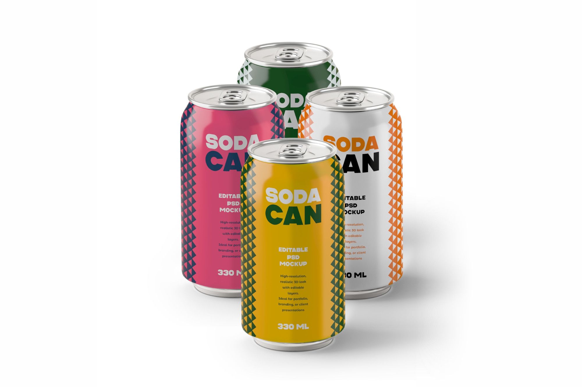 Modern Soda Can Mockup Series – 330ml Editable PSD Set