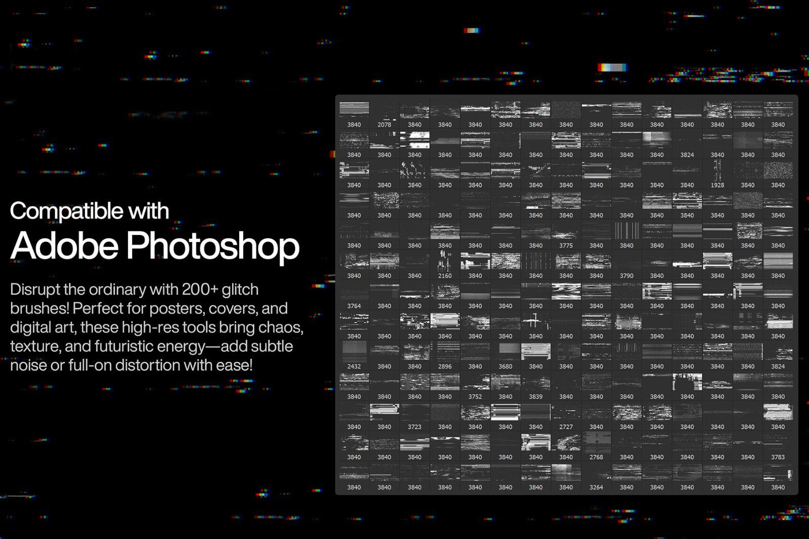 200 Glitch Photoshop Brushes, Glitch brush, Twitch brush, Photoshop brushes, Glitch Effect Stream