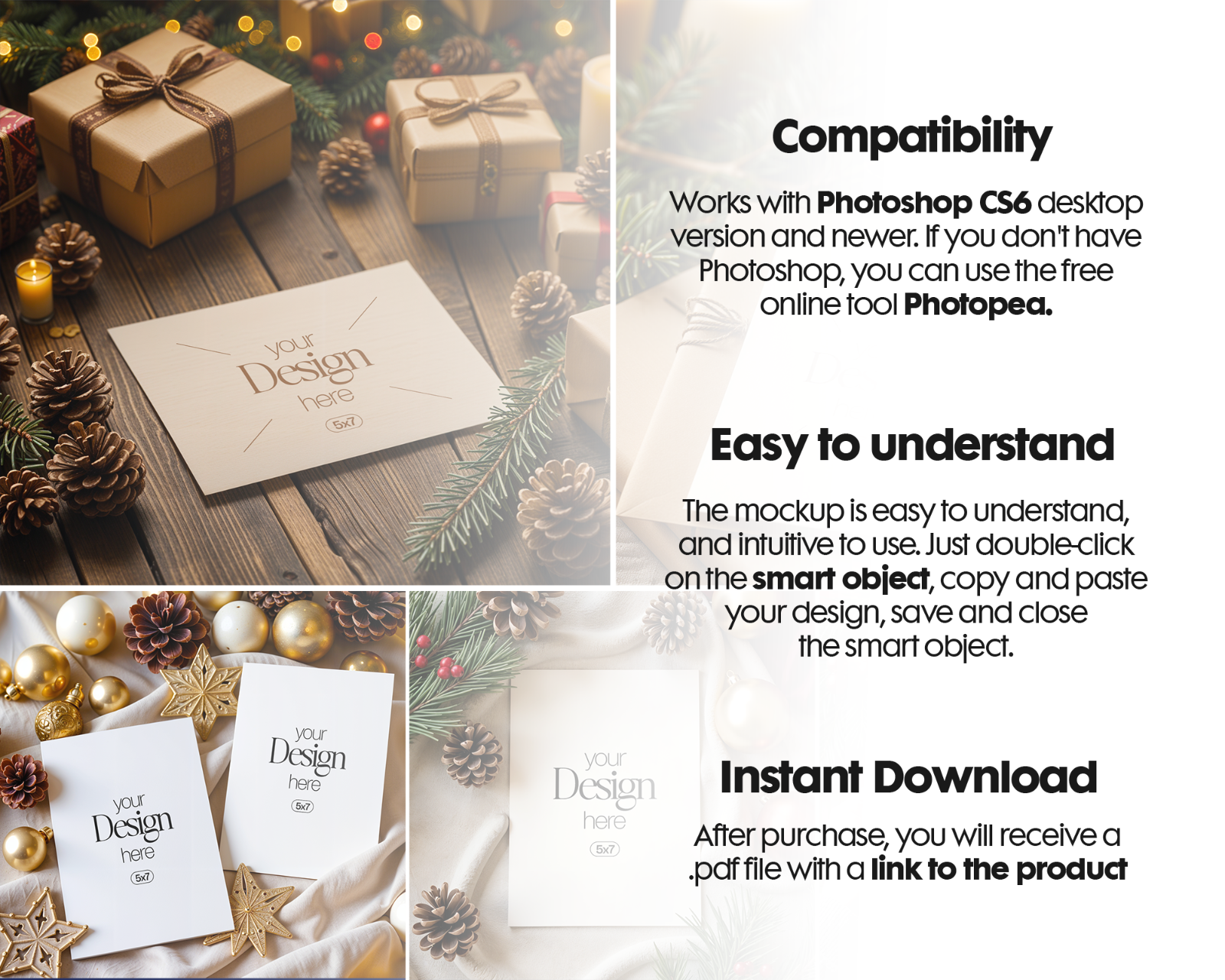 20 Christmas Card Mockup Bundle: White Blank Card PSD (Digital Download)