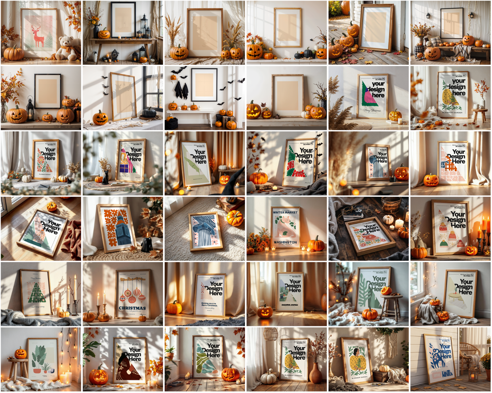 Halloween Frame Mockup Bundle: Rustic Autumn Wall Art Display (100 PSD Files)