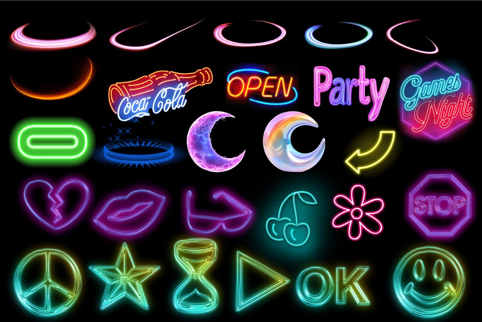 160 Neon PNG Pack, Glow Png Pack, Neon PNG, Neon Effects, Glow Effects, Neon Circle, Teleport png,