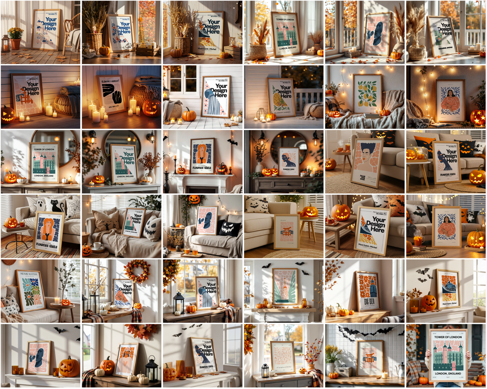 Halloween Frame Mockup Bundle: Rustic Autumn Wall Art Display (100 PSD Files)