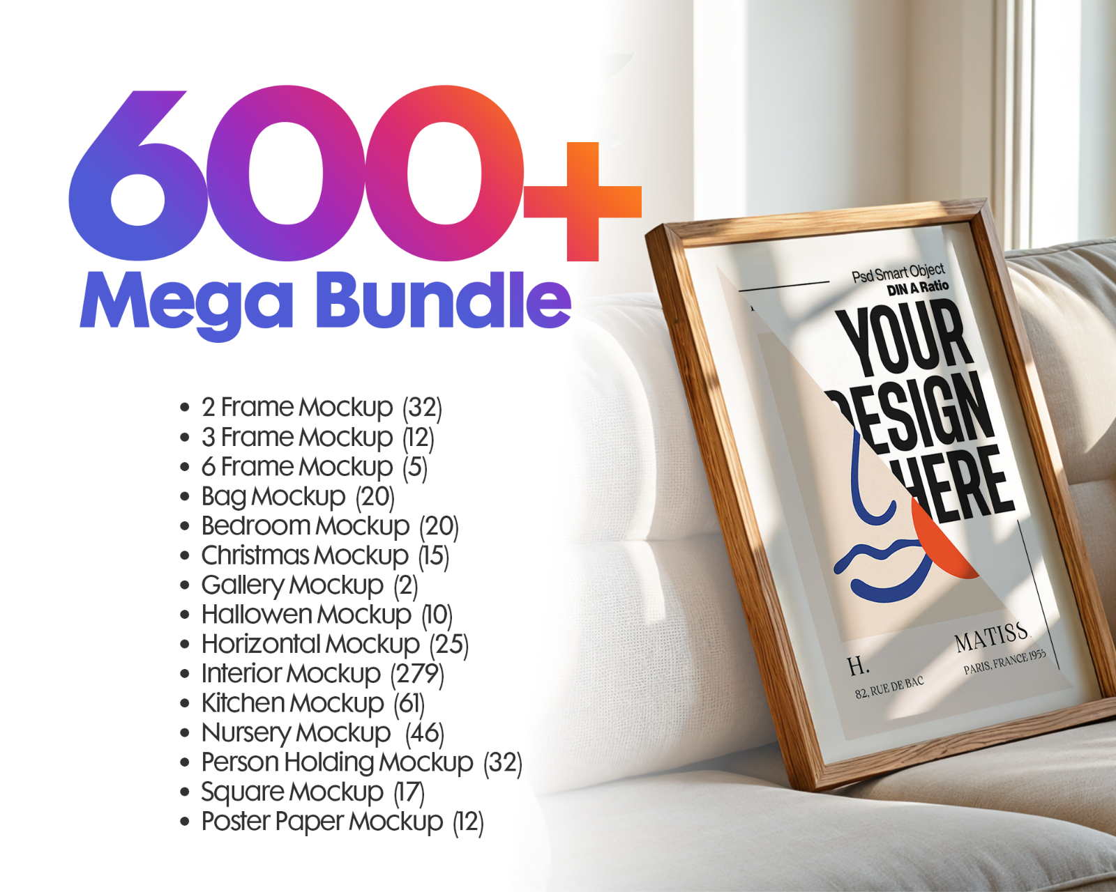 600+ Frame Mockup PSD Bundle Set
