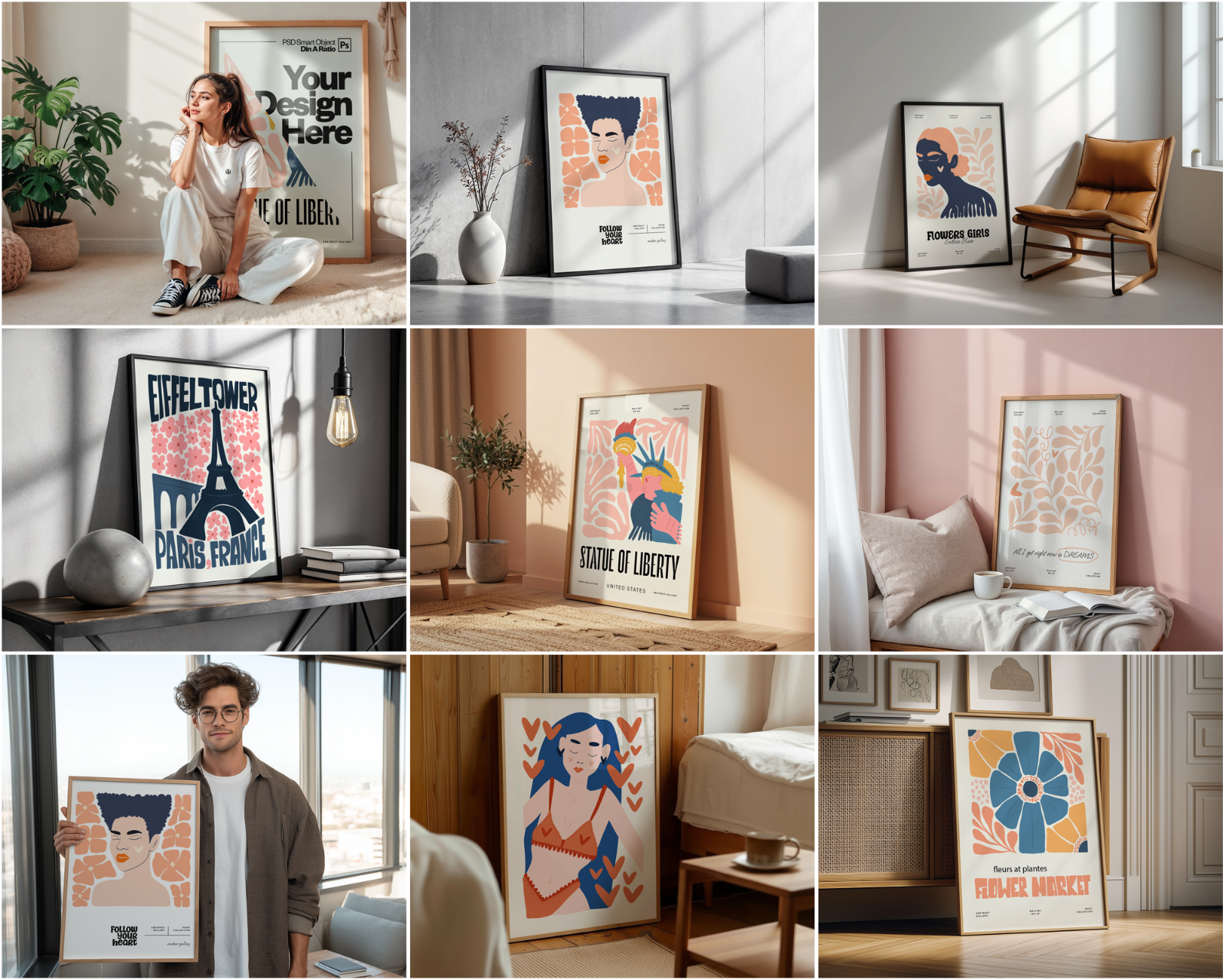 150 Poster Frame Mockup PSD Bundle, Wall Art Display , Din A Ratio