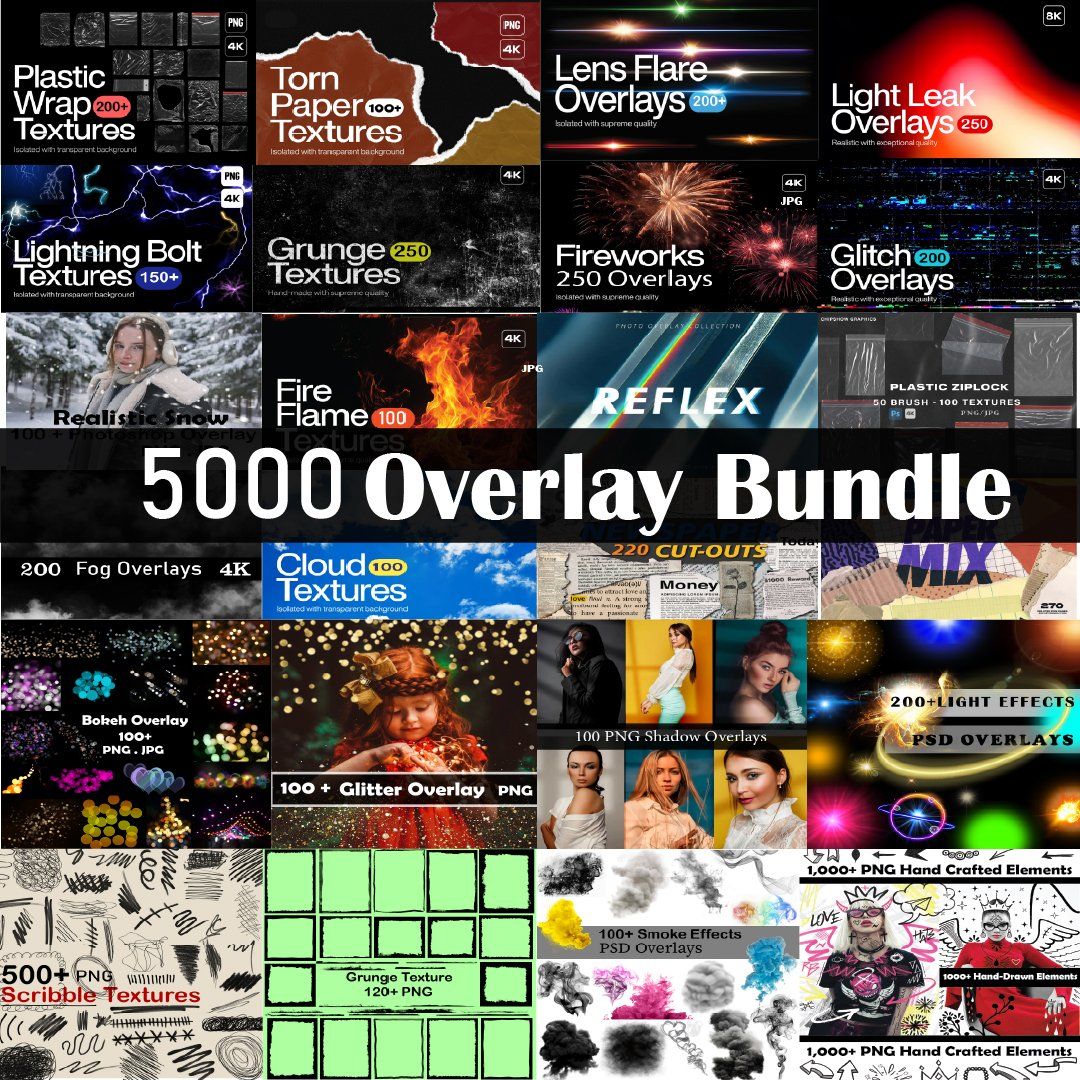 5000 Overlays Bundle, PNG bundle, Smoke Png, Fog png, Bokeh Overlays, overlay Textures, Photoshop