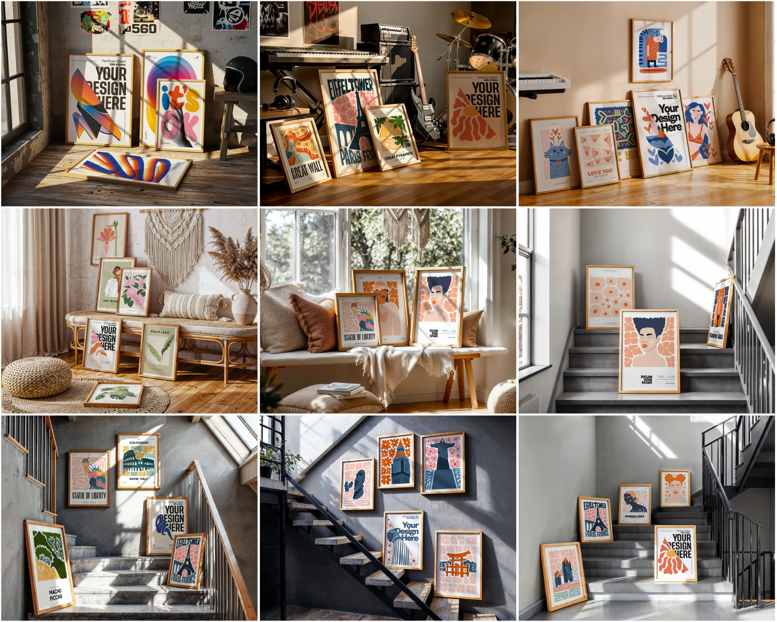 150 Poster Frame Mockup PSD Bundle, Wall Art Display , Din A Ratio