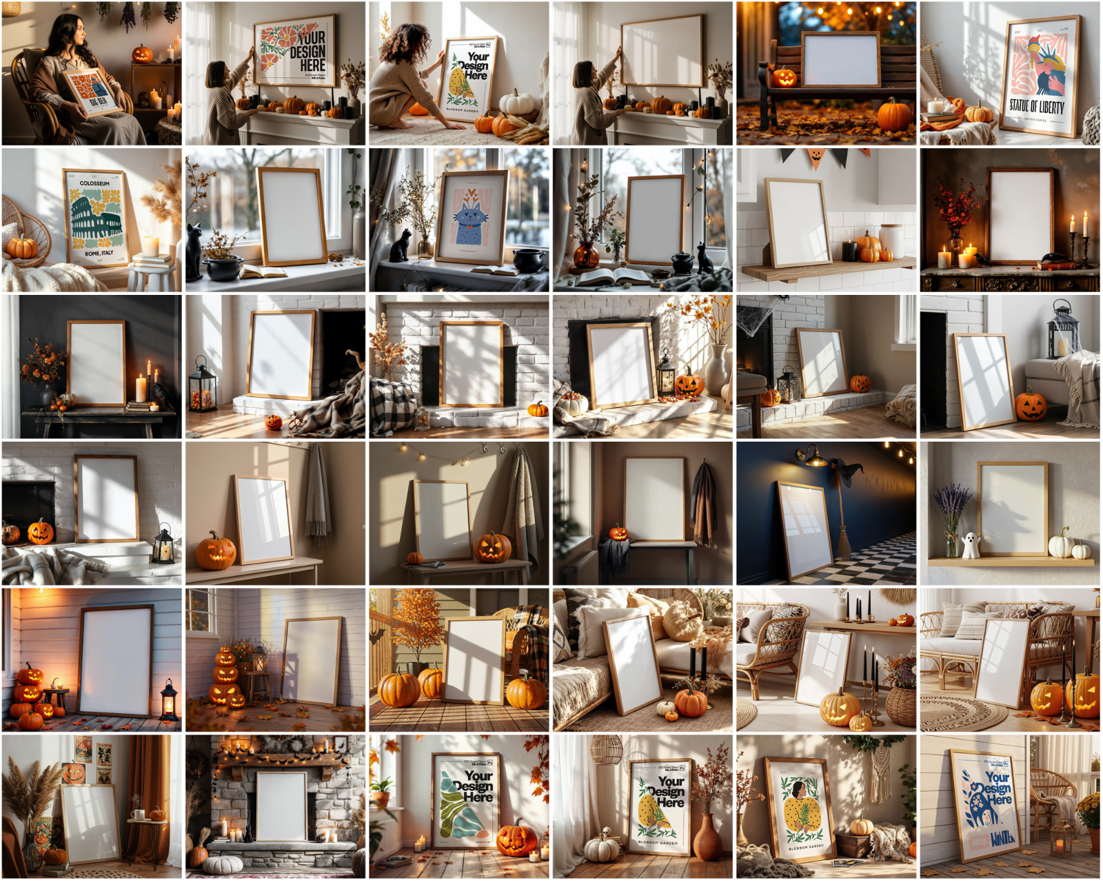 Halloween Frame Mockup Bundle: Rustic Autumn Wall Art Display (100 PSD Files)