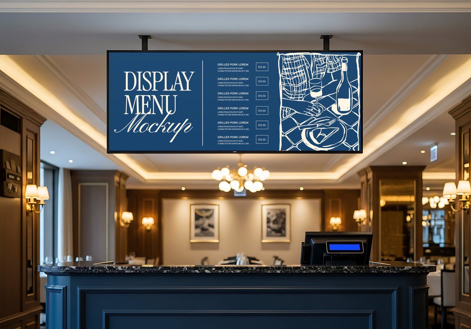 Premium Branding Blue Restaurant Mockup
