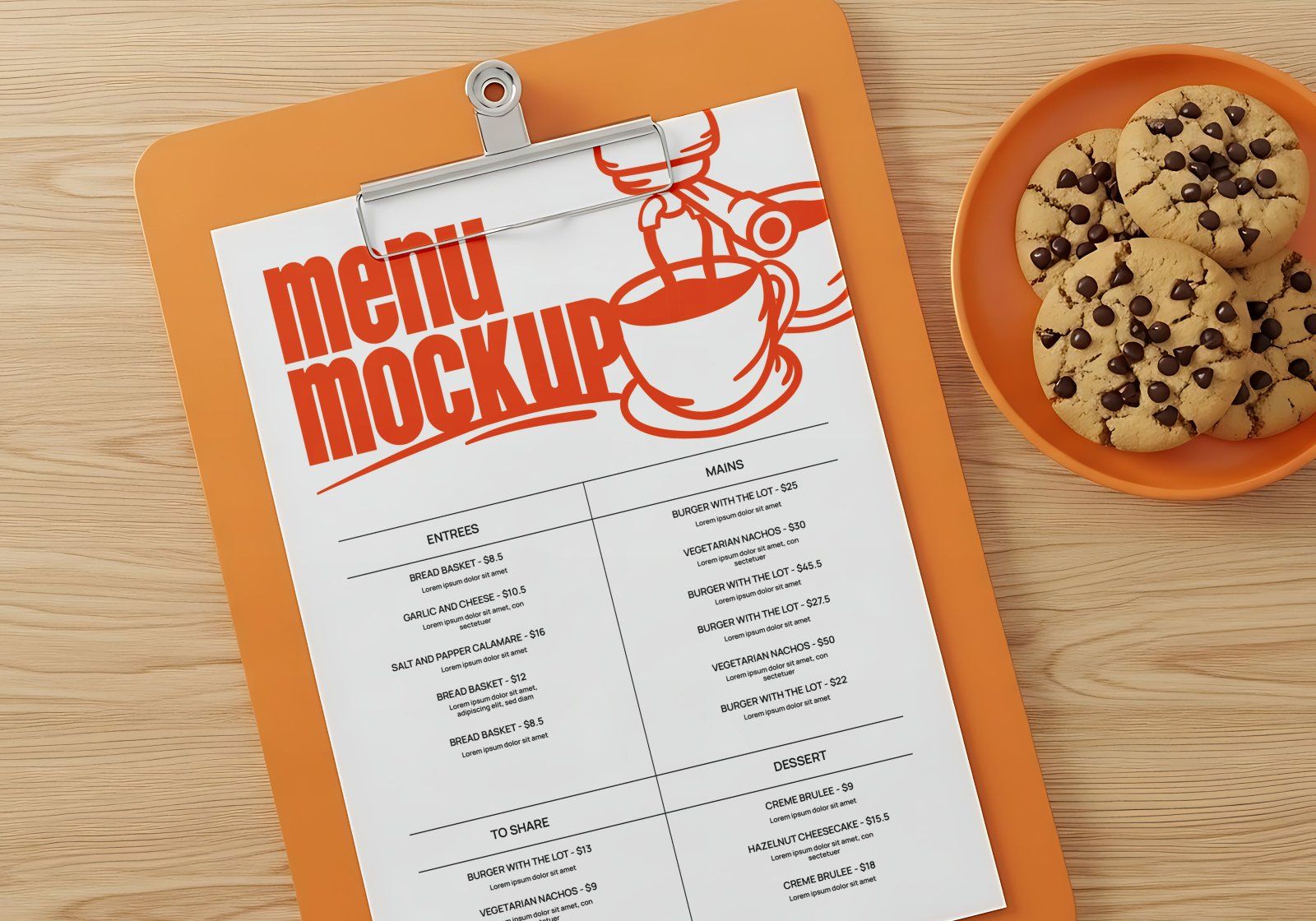 Premium Orange Cafe Coffee Mockup