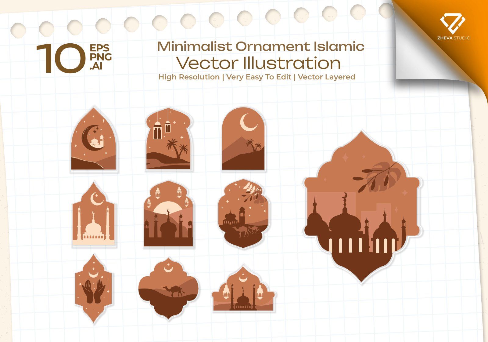 Premium Minimalist Ornament Islamic Vector Illustration – 10 EPS & PNG Files