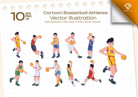 Premium Cartoon Basketball Athletes Vector Illustration