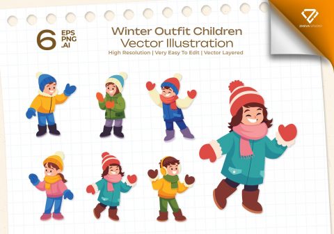 Premium Winter Outfit Children Vector Illustration – 6 EPS & PNG Files