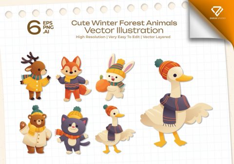 Premium Cute Winter Forest Animals