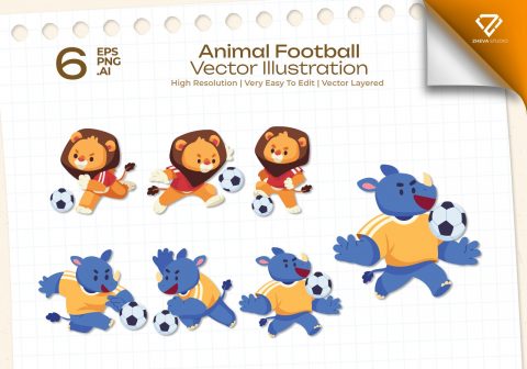 Premium Animal Football Vector Illustration   – 6 EPS & PNG Files 