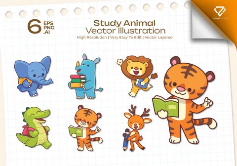 Premium Study Animal Vector Illustration – 6 EPS & PNG Files