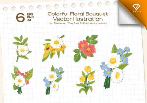 Premium Colorful Floral Bouquet Vector Illustration