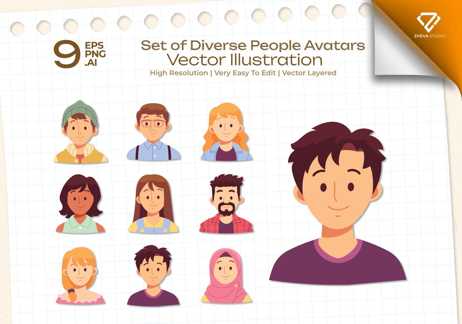 Premium Set of Diverse People Avatars Vector Illustration