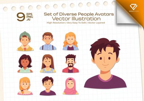 Premium Set of Diverse People Avatars Vector Illustration