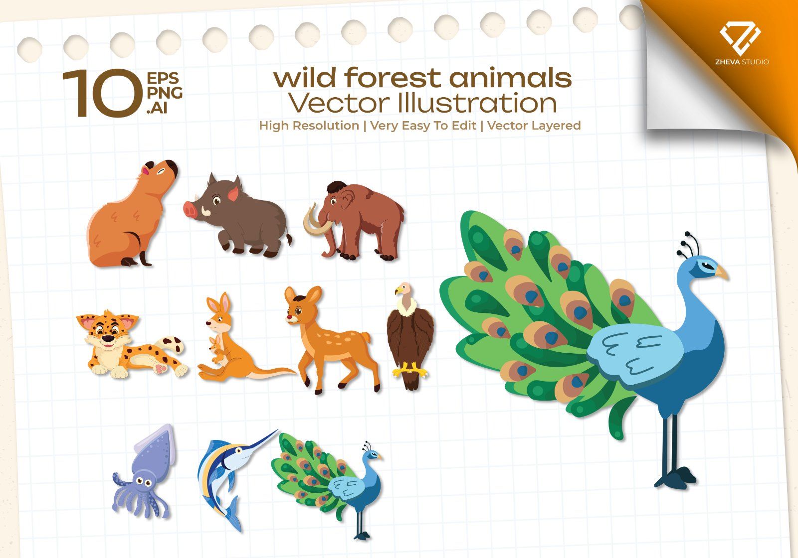 Premium wild forest animals Vector Illustration – 10 EPS & PNG Files