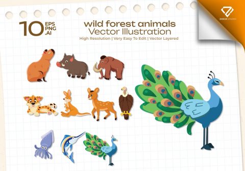 Premium wild forest animals Vector Illustration – 10 EPS & PNG Files