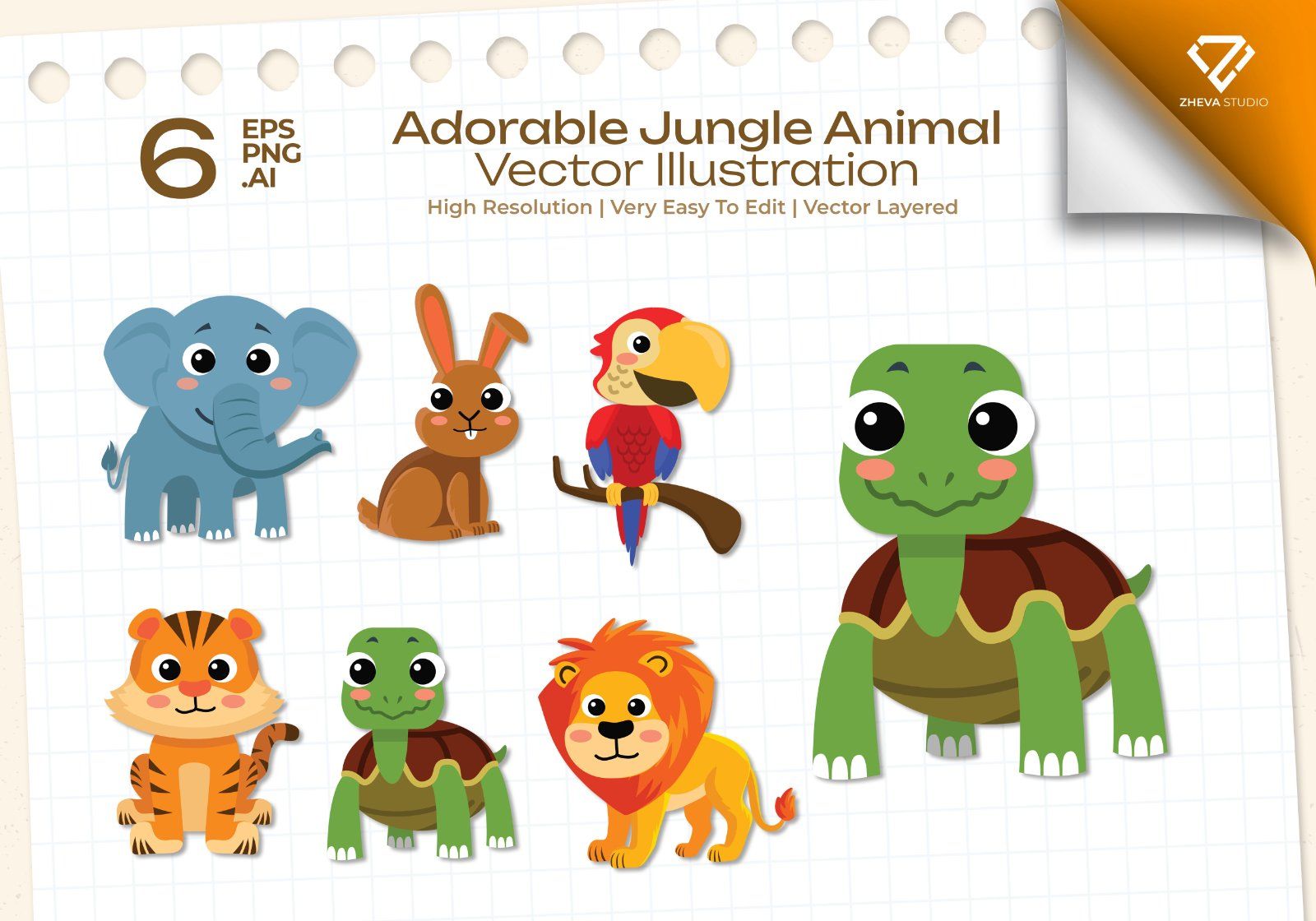 Premium Adorable Jungle Animal Vector Illustration – 6 EPS & PNG Files