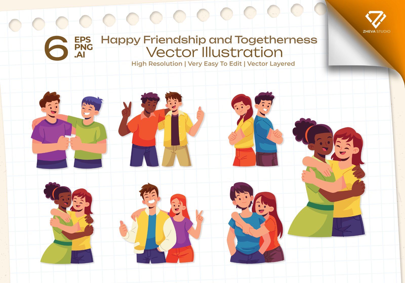 Premium Happy Friendship and Togetherness Vector Illustration – 6 EPS & PNG Files