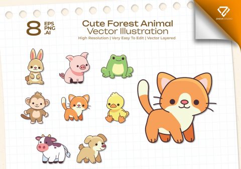 Premium Cute Forest Animal Vector Illustration – 8 EPS & PNG Files