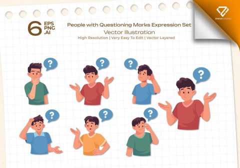 People with Questioning Marks Expression Set