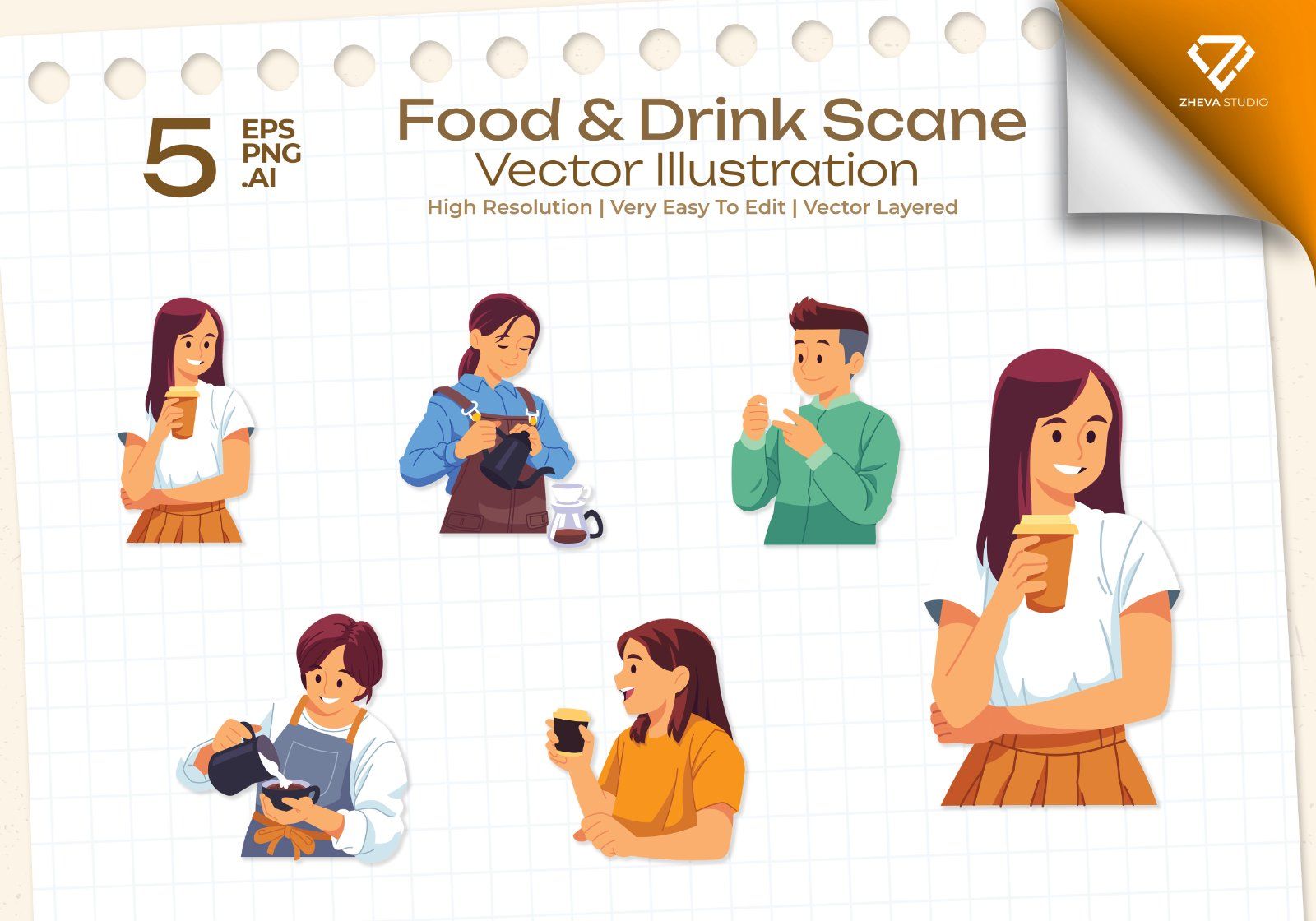 Premium Food & Drink Scane Vector Illustration – 5 EPS & PNG Files