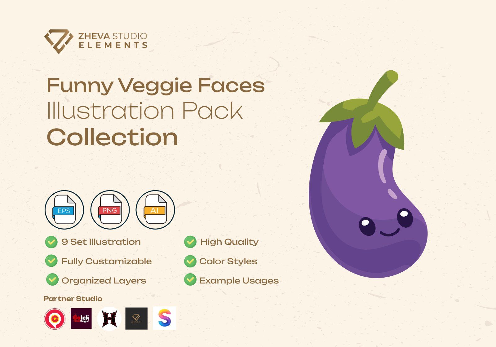 Premium Funny Veggie Faces Vector Illustration – 9 EPS & PNG Files