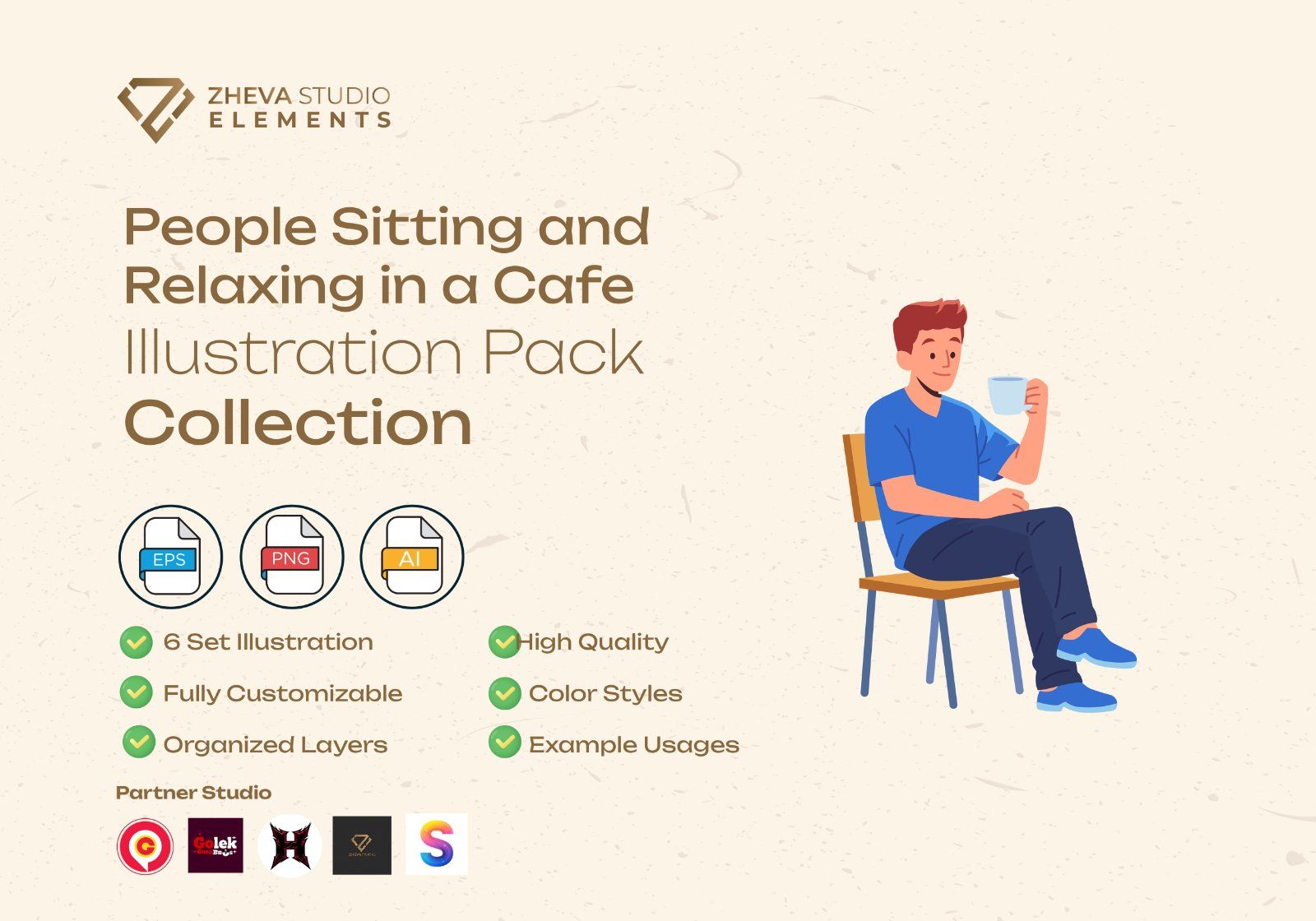 Premium People Sitting and Relaxing in a Cafe Vector Illustration