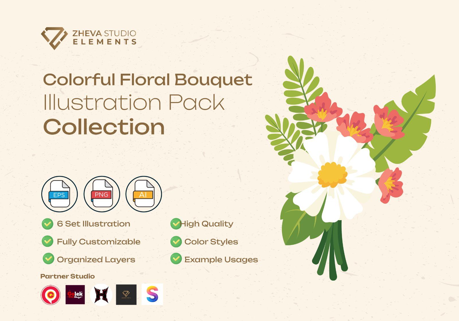 Premium Colorful Floral Bouquet Vector Illustration