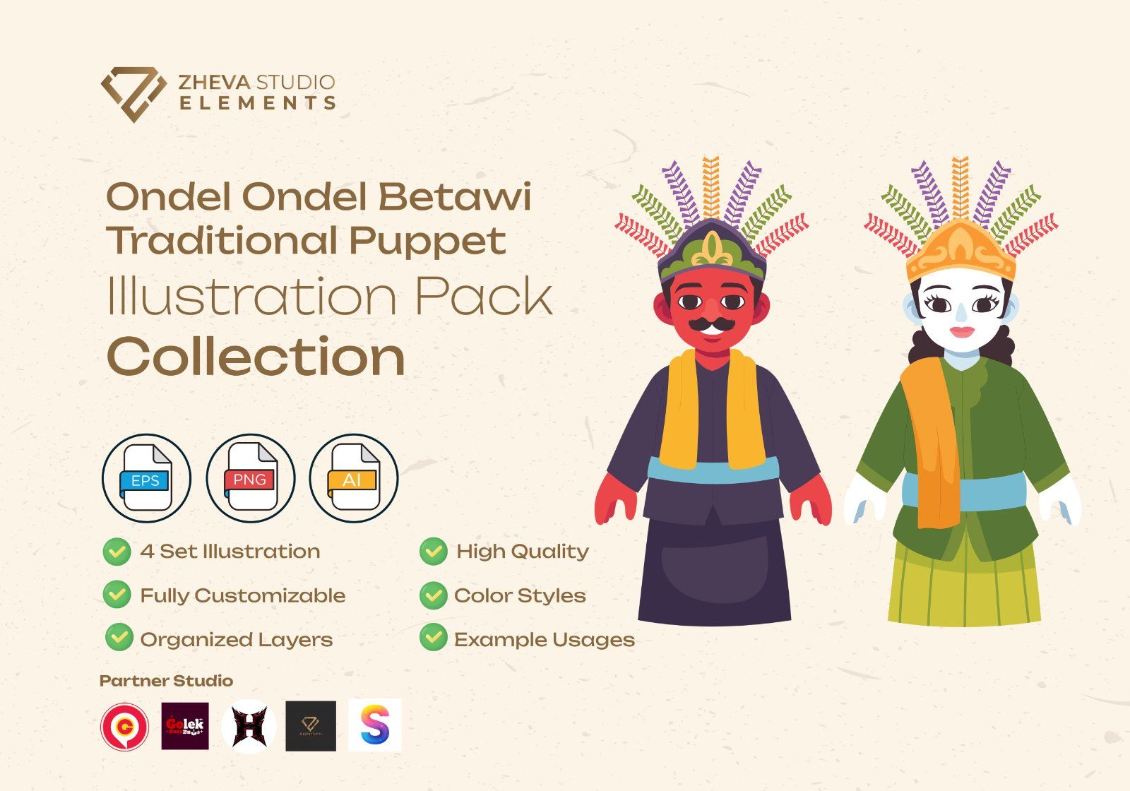 Premium Ondel Ondel Betawi Traditional Puppet Vector Illustration – 4 EPS & PNG Files