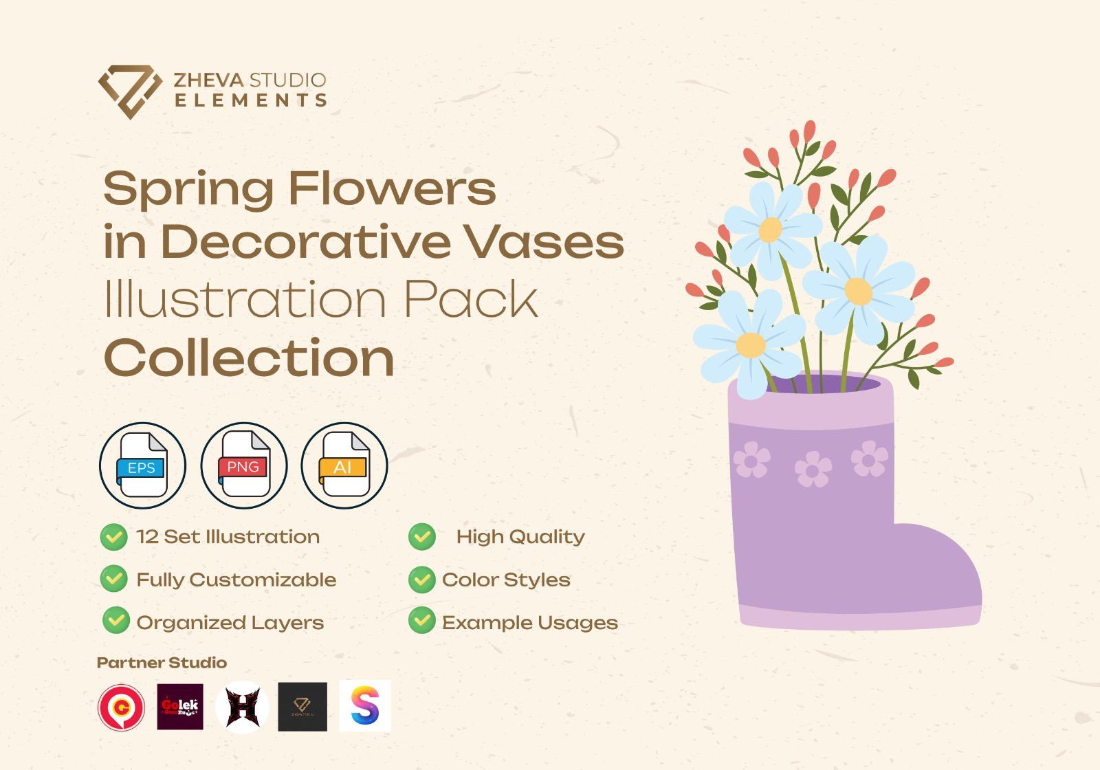 Premium Spring Flowers in Decorative Vases Vector Illustration – 12 EPS & PNG Files