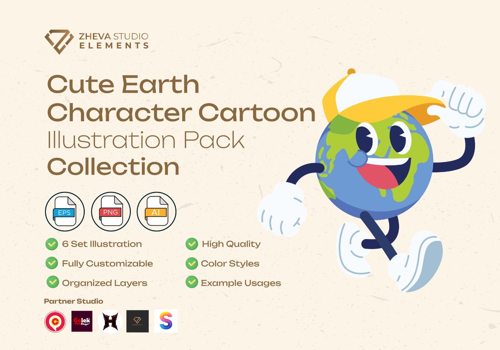 Premium Cute Earth Character Cartoon Vector Illustration – 6 EPS & PNG Files