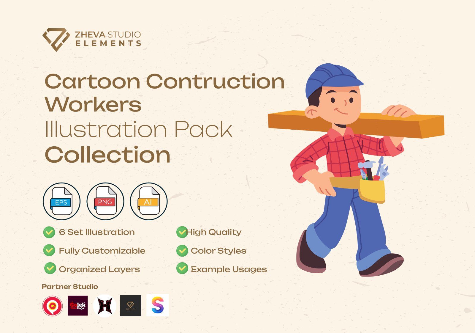 Premium Cartoon Contruction Workers Vector Illustration