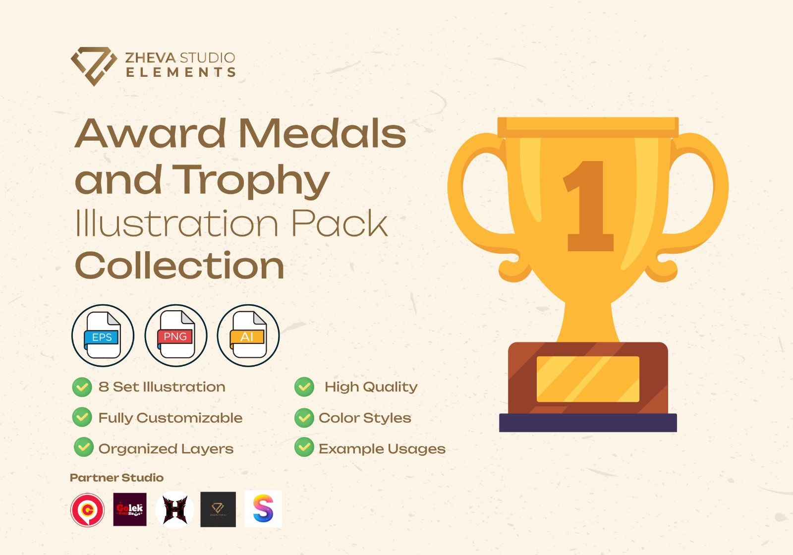 Premium Award Medals and Trophy Vector Illustration – 8 EPS & PNG File