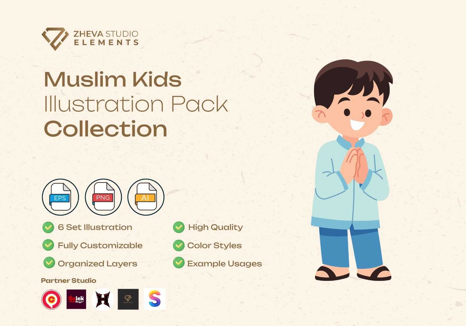 Premium Muslim Kids Vector Illustration – 6 EPS & PNG Files