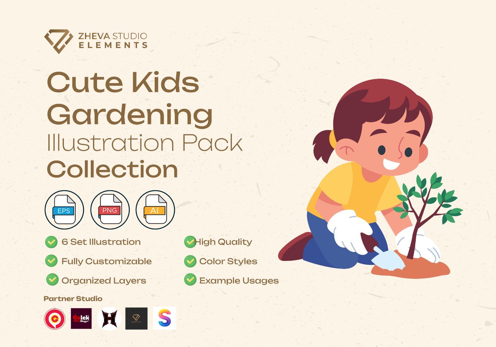 Premium Cute Kids Gardening Vector Illustration