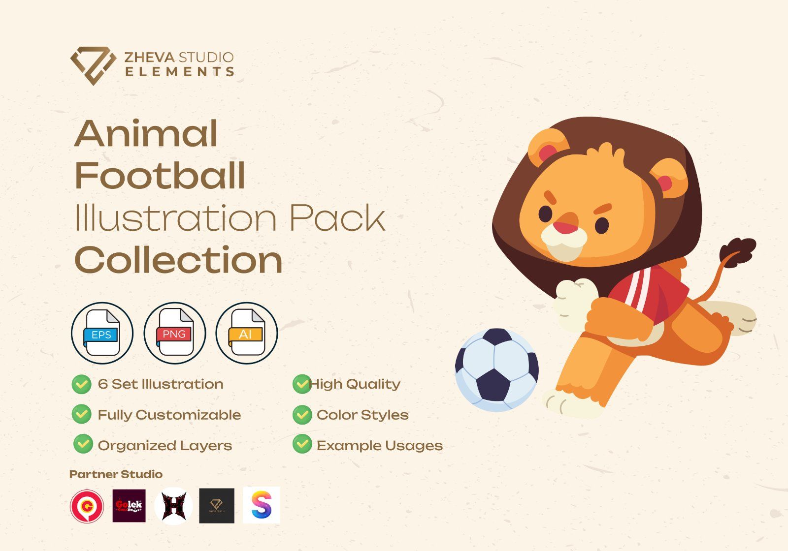 Premium Animal Football Vector Illustration   – 6 EPS & PNG Files 