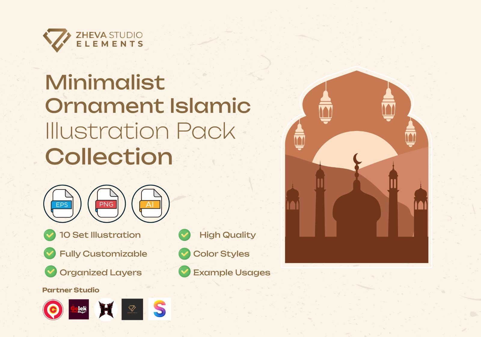 Premium Minimalist Ornament Islamic Vector Illustration – 10 EPS & PNG Files