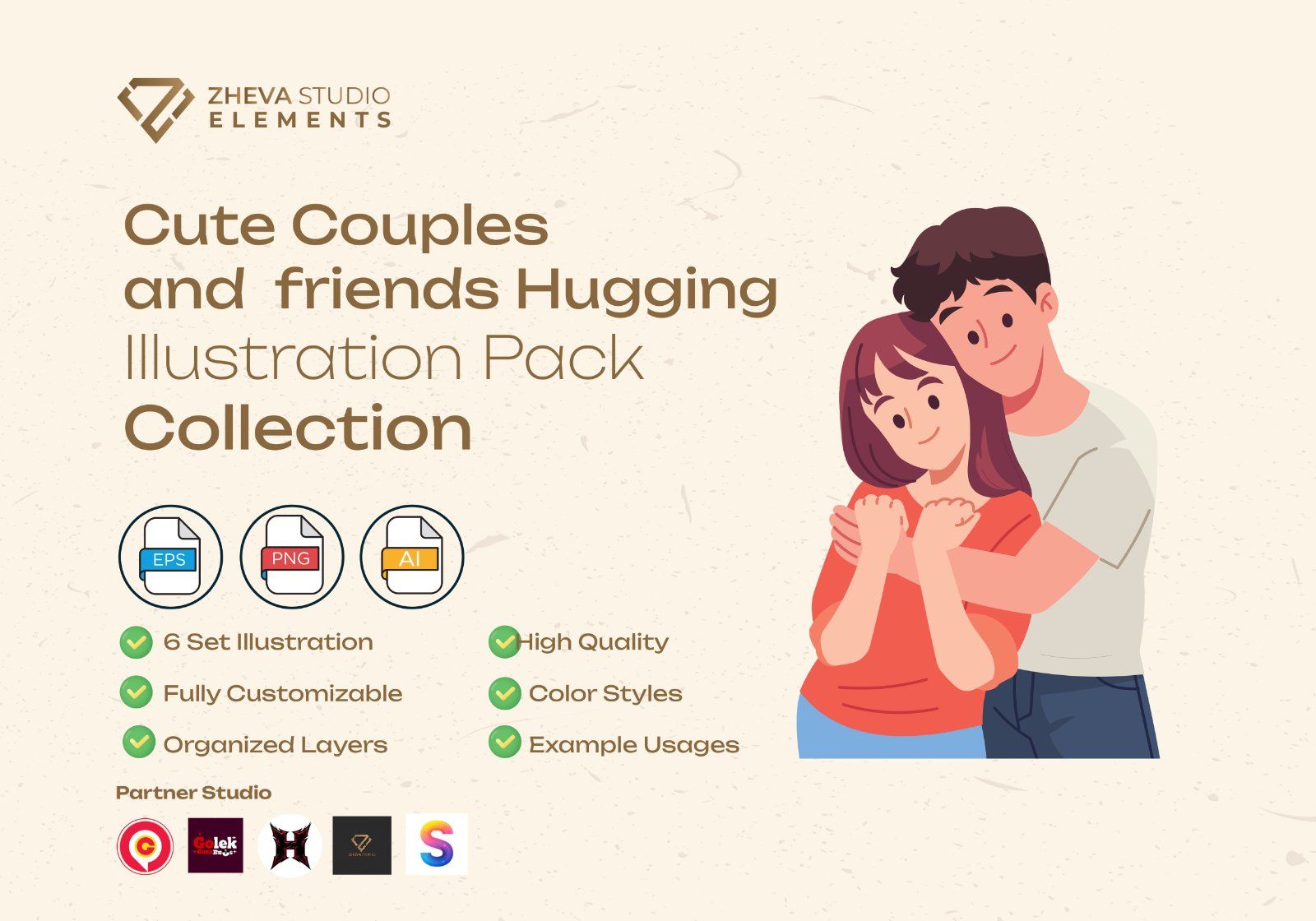 Premium Cute Couples and friends Hugging Vector Illustration