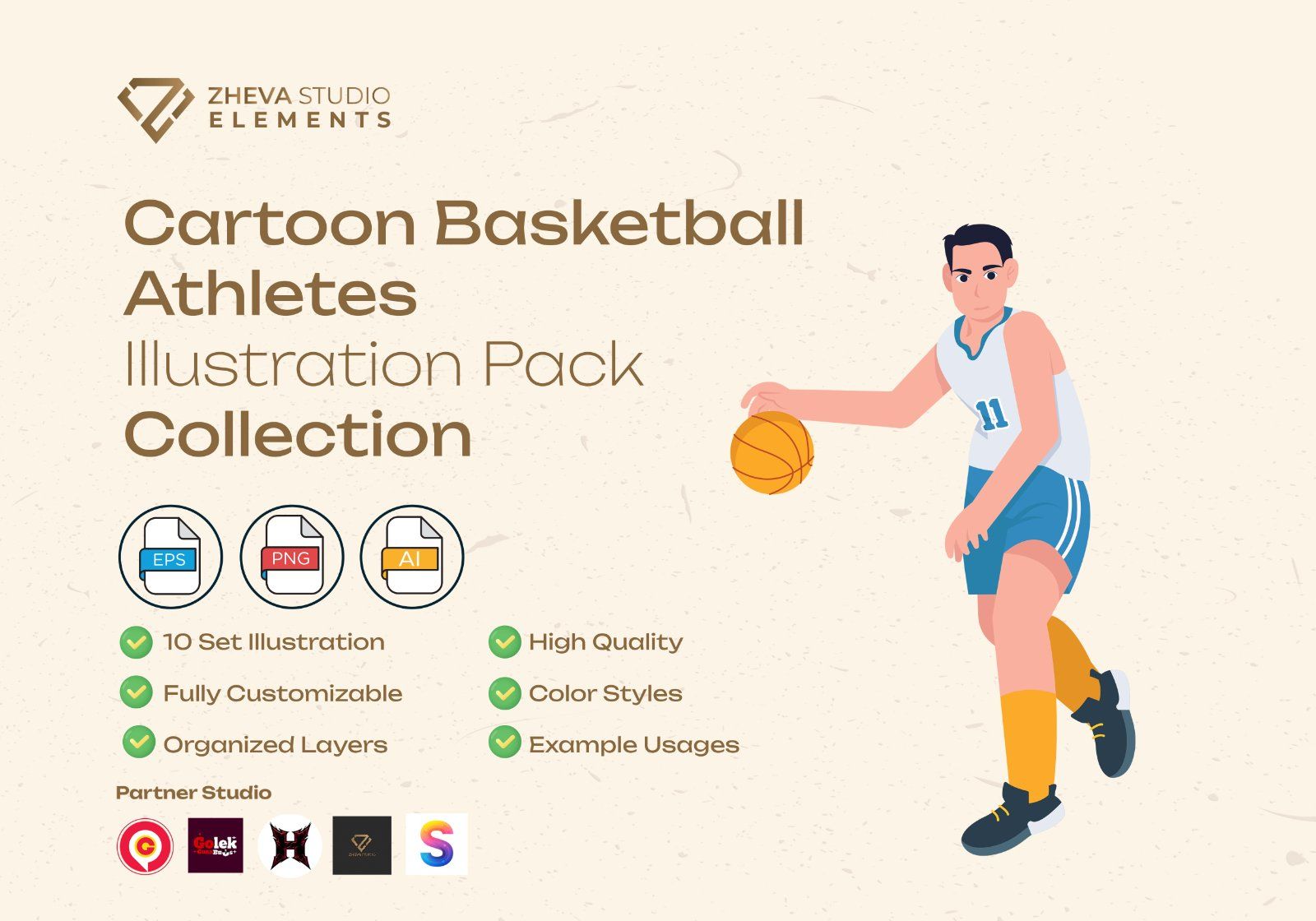 Premium Cartoon Basketball Athletes Vector Illustration