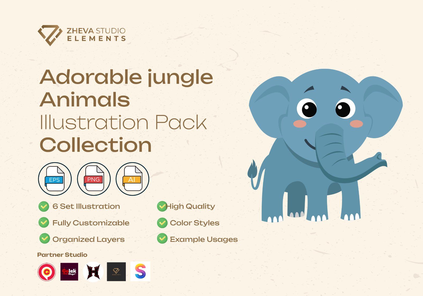 Premium Adorable Jungle Animal Vector Illustration – 6 EPS & PNG Files