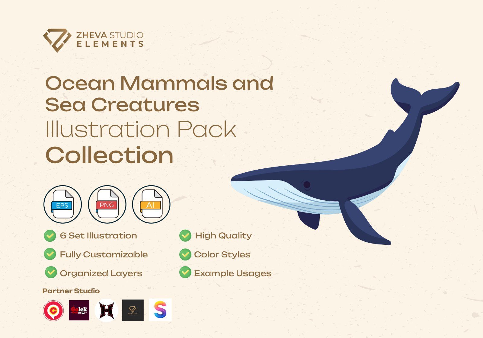 Premium Ocean Mammals and Sea Creatures Vector Illustration – 6 EPS & PNG Files