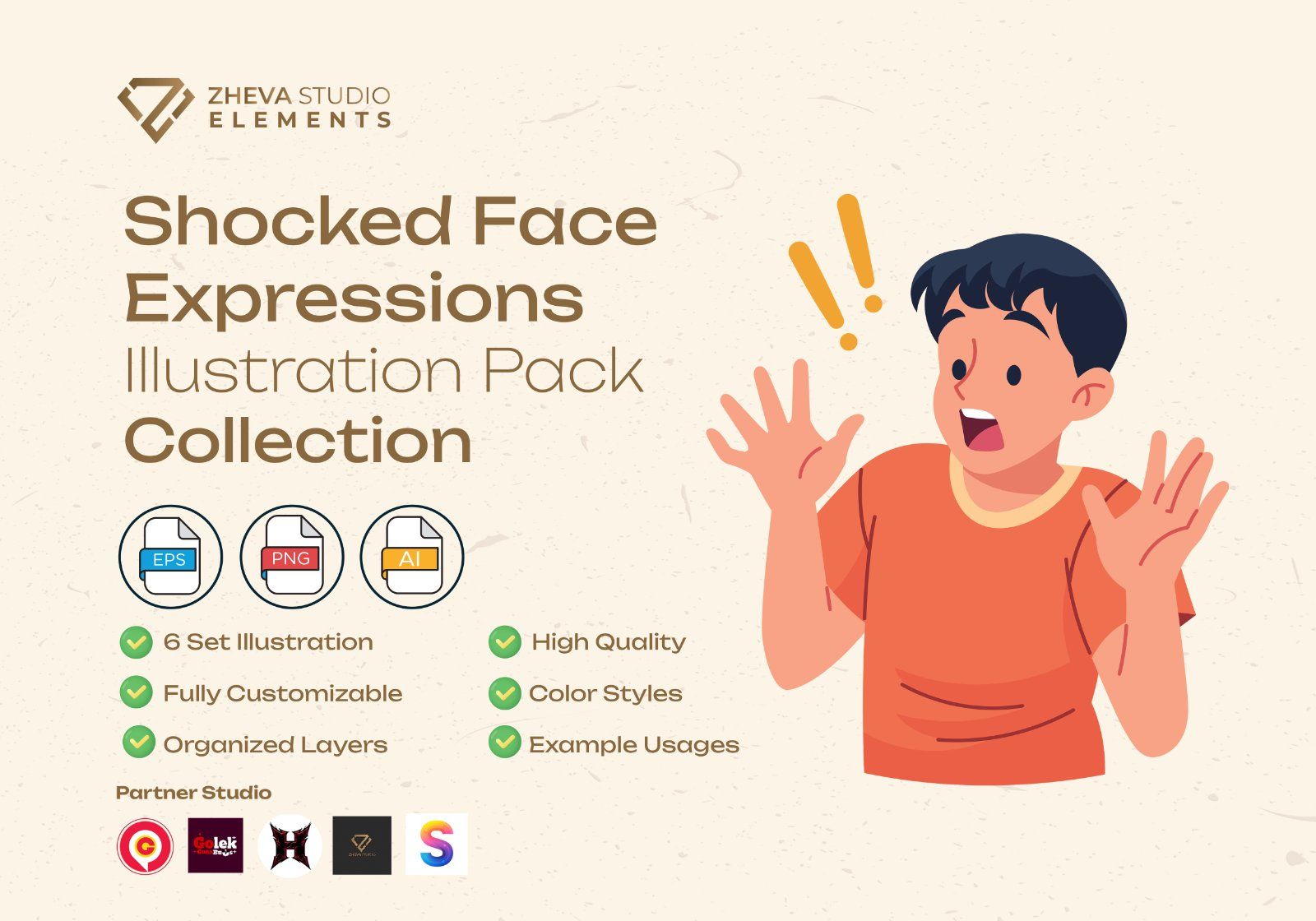 Premium Shocked Face Expressions Vector Illustration – 6 EPS & PNG Files