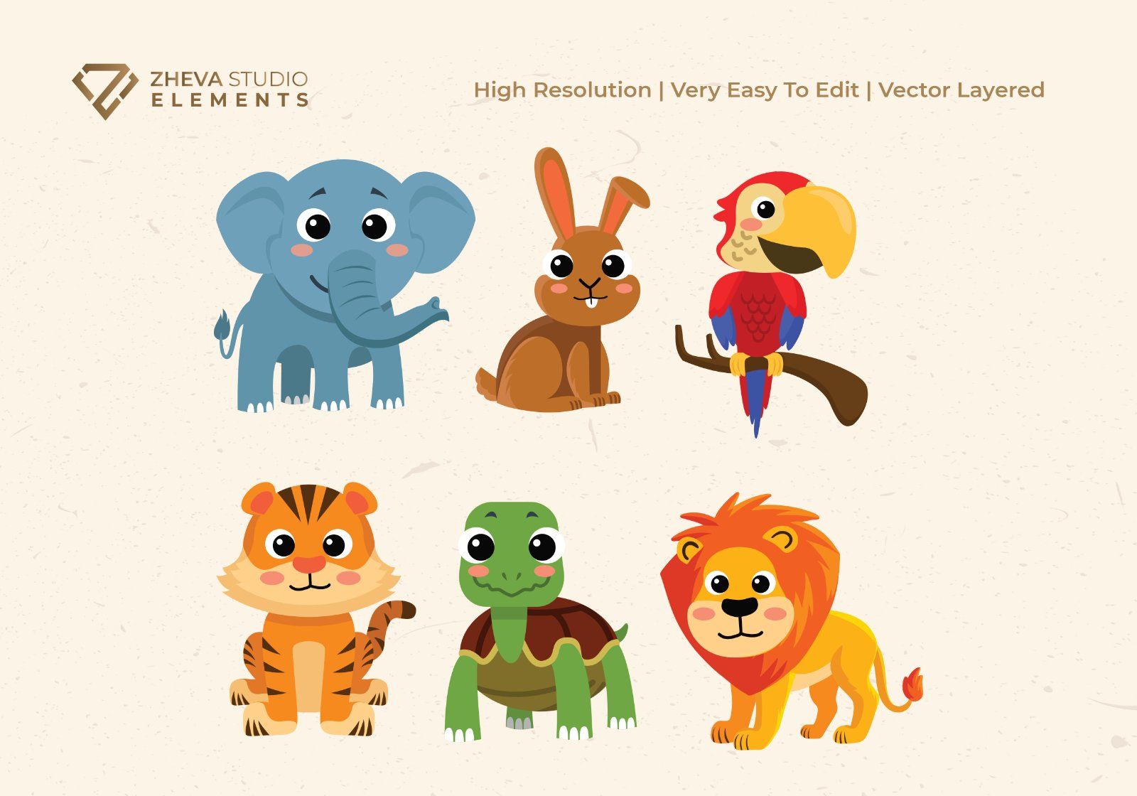 Premium Adorable Jungle Animal Vector Illustration – 6 EPS & PNG Files
