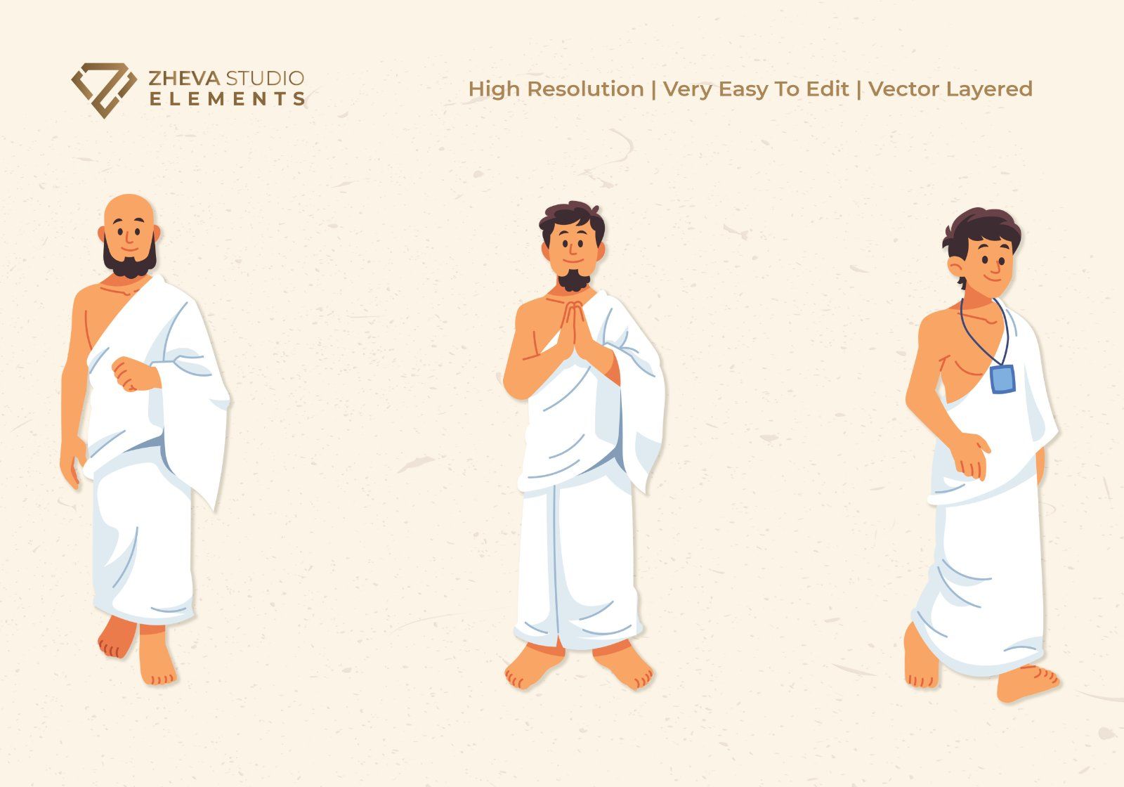 Premium Hajj and Umrah Pilgrims Vector Illustration – 6 EPS & PNG Files