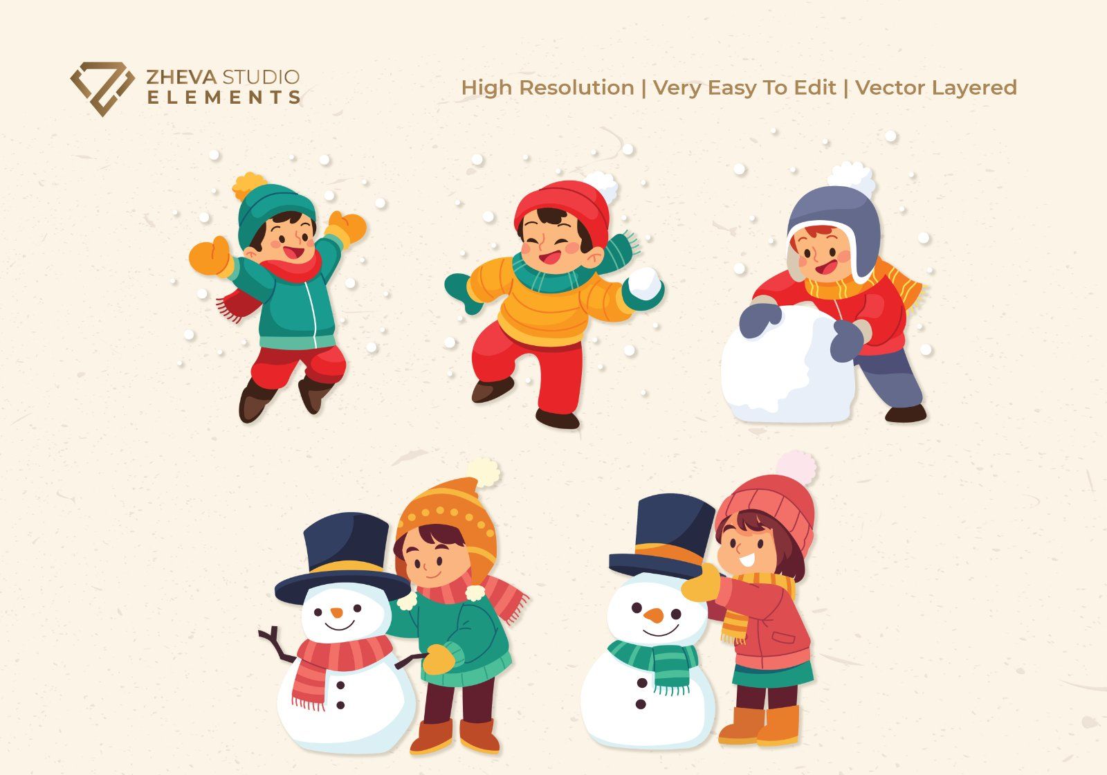 Premium Kids Playing in Snow Vector Illustration – 10 EPS & PNG Files